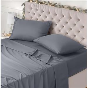 Utopia Bedding - Set Lenzuola Letto Una Piazza e Mezza 4 Pezzi 135x190 cm - Spazzolata Poliestre di Microfibra - Oeko-Tex Certificato - Lenzuolo con Angoli, Lenzuolo Piatto e 2 Federe 50x75, Grigio