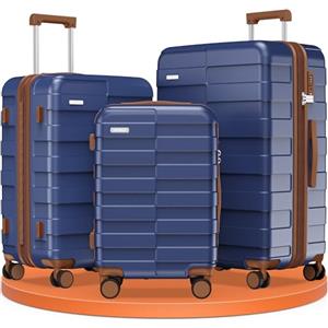 Vipbox Set 3 Valigie Rigide (3 ANNI DI SERVIZIO VIP) Espandibile 100% Policarbonato Leggera Set Trolley da Viaggio Ultrar Durevole Valigia con Chiusura TSA e 4 Ruote, Blu Classico