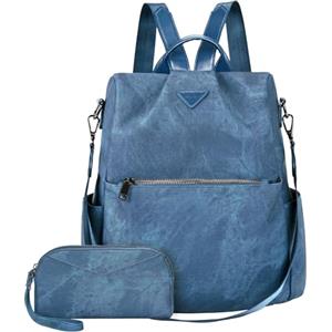 Leathario Zaino Da Donna Antifurto e a Prova di Spruzzi, Zainetto Multifunzionale in Pelle Vegana, Borsa Casual ed Moda per Viaggio, Scuola, Lavoro, Shopping, Visite e Università Blu