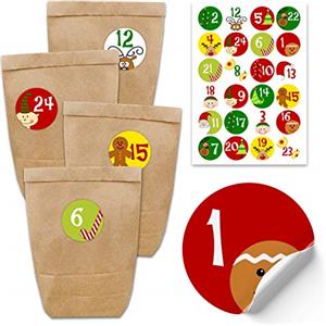 Papierdrachen - 24 Sacchetti di Carta per Il Calendario dell'Avvento con Adesivi - Motivo Motivi Colorati - 1