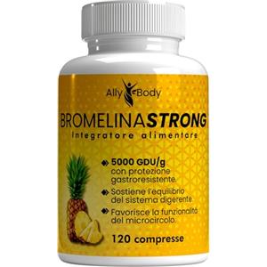 Ally Body Bromelina Forte Drenante 5000 GDU/g Gastroprotetta - 120 Compresse per Ritenzione Idrica, Cellulite Ostinata, Pancia Gonfia e Gambe Pesanti