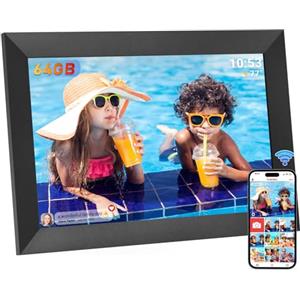 Hesmor 64GB Cornice Digitale Foto WiFi 10.1 Pollici 1280x800 Portafoto Digitale Schermo Tattile IPS LCD Frameo Cornice Foto Digitale Elettronica Rotazione Auto Condividi Foto e Video, Nero