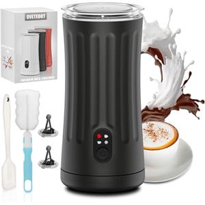 Ovetedot Montalatte Elettrico, Automatico 4 in 1 Cappuccinatore Elettrico, Schiuma di Latte Calda e Fredda, Montalatte Silenzioso per Caffè, Cappuccino, Macchiato, Cioccolata Calda, Nero