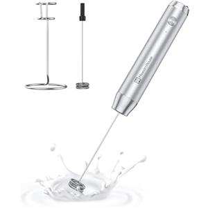 Maestri House Montalatte Elettrico, Impermeabile Portatile Frullino Montalatte Cappuccinatore Elettrico, Potente Frullatore in Acciaio Inox per Latte, Matcha, Cappuccino, LunaFro(Con Stand)