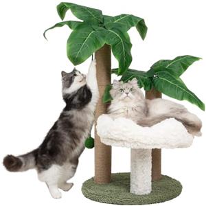 MEOWOOU 65 cm Tiragraffi per Gatti Alto con Corda in Sisal Da Interno Tiragraffi Adulti Graffiatoio in Sisal Carino per Gattini Verde Palo