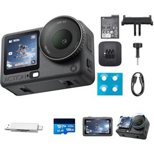 DJI Osmo Action 6 Combo Essenziale, 4K action cam con sensore quadrato 1/1,1″, apertura variabile da f/2,0 a f/4,0, resistente al freddo, batteria da 4 ore (Lens protector + memory card combo)
