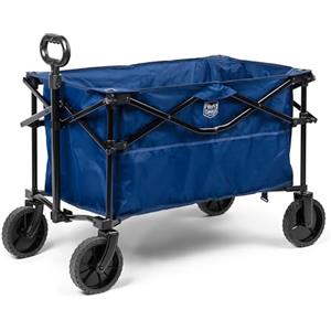 TIMBER RIDGE Folding Collapsible Wagon, Utility Push Pull Beach Wagon with All-Terrain Universal Wheels, Heavy Duty Foldable Grocery Cart for Outdoor Garden Camping Shopping, Holds 225 lbs, Dark Blue