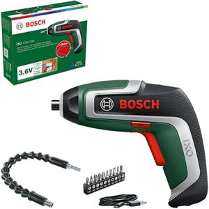 Bosch cacciavite a batteria compatto IXO con set Flexi avvitamento flessibile; 7ª generazione; 3,6V; 2,0Ah; prolunga flessibile e cavo micro-USB; si piega fino a 180°; 10x bit