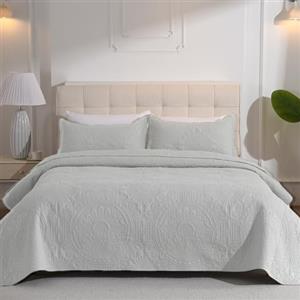 DUJUIKE Copriletto Matrimoniale, Copriletto 220x240cm Set Da Tre Pezzi, Con 2 Federe 50x90 cm, Trapunta Goffrata Multifunzionale, Può Essere Utilizzato Come Lenzuolo Per Divano (Grigio Chiaro)