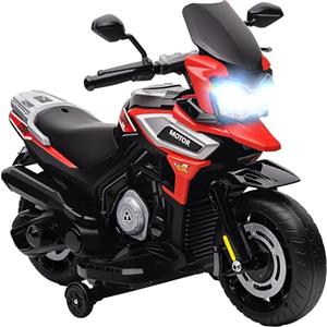AIYAPLAY Moto Elettrica per Bambini 18-36 Mesi, 6V Motorino Elettrico per Bambini con Rotelle Rimovibili, Fari, Musica, 2.4 km/h Mini Moto con Fanale, Max 30kg, Rosso