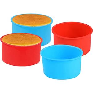 Surflyee Mini tortiere in silicone da 10,2 cm, confezione da 4 teglie antiaderenti, stampo a sgancio rapido per torte a strati, formaggio e arcobaleno