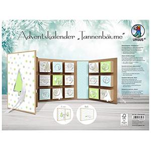 Ursus 17860002F - Calendario dell'Avvento a forma di libro, alberi di Natale, ca. 22,4 x 16,1 x 5,3 cm, in cartone kraft, con nastro di raso per la chiusura, da riempire e da regalare