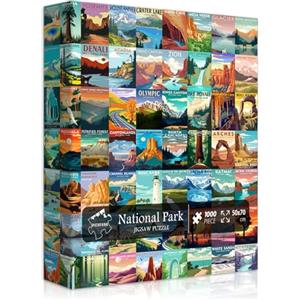 PICKFORU Puzzle sui parchi nazionali per adulti, 1.000 pezzi, con poster di paesaggi di viaggio, tra cui Zion, Yellowstone, Yosemite, con immagini di natura e montagne