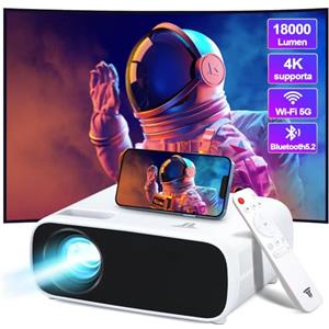 Wielio Videoproiettore Wielio Full HD 1080P, compatibilità 4K, Bluetooth 5.0 e Wi-FI 6, 18000 lumen, dimensioni di proiezione da 30 a 200 pollici, compatibile con iOS, Android, PC portatile e Xbox.