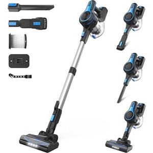 Generico Aspirapolvere Senza Fili Potente, Scopa Elettrica Senza Fili 45 Minuti Spazzola a LED Dust Cup Grande 1,2L, Scopa Elettrica in Piedi da Sola, per tappeti e peli di Animali