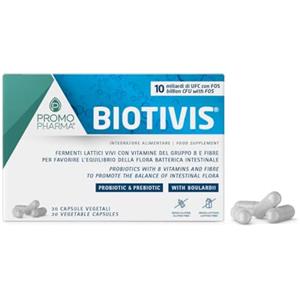 PromoPharma Biotivis Capsule -Fermenti Lattici Probiotici multiceppo -Con 10 Miliardi UFC, FOS e Vitamine B -Per Equilibrio della Flora Batterica Intestinale -Senza Glutine - Senza Lattosio - 30 Capsule Vegetali