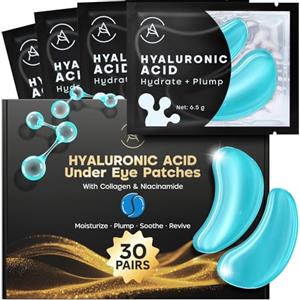 AURAE Patch Occhi con Acido Ialuronico (30 paia) - Patch Occhiaie e Borse, Niacinamide, Idratazione Intensa, Effetto Rimpolpante, Effetto Rinfrescante