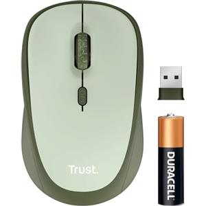 Trust Yvi+ Mouse Wireless Silenzioso con Design Sostenibile, 800-1600 DPI, per Mano Sinistra e Destra, Microricevitore USB, Mouse Senza Fili Compatto per PC, Computer, Laptop, Mac - Verde