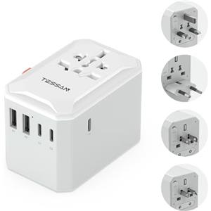TESSAN Adattatore Universale da Viaggio, Presa Universale da Viaggio con 3 USB A e 1 USB C, Adattatore Spina Internazionale per Americana USA Giapponese UK Inglese Australia Messico Tailandia