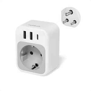 TESSAN Adattatore Presa India con 1 USB C 2 USB A, Adattatore Presa Nepal Tipo D, 2500 W Presa Universale da Viaggio India, per Nepal, Maldive, Pakistan, Bangladesh, Bhutan, Yemen