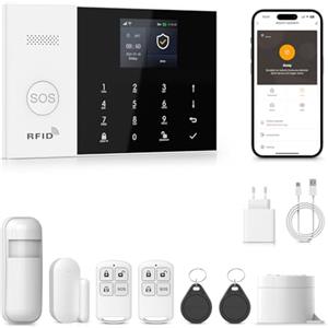 PGST Allarme Casa WiFi Senza Fili, Antifurto Casa Wireless con APP Tuya, Supporta SIM 4G, KIT Allarme con Sirena Esterna, Sistema di Sicurezza già Configurato