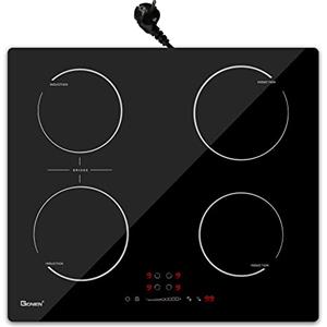 GIONIEN Piano cottura a induzione con spina da 60 cm, 16 Amp, con zona ponte, 4 fornelli, 2800 W,GITS470SPVDE