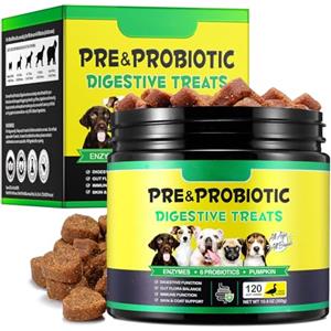 HUALIJIA Probiotici per Cani con Enzimi Digestivi - 120 Pezzi Probiotico Digestivo per Cani, Flora Batterica e Sistema Immunitario | Contro Prurito, Allergie e Squilibrio dei Lieviti