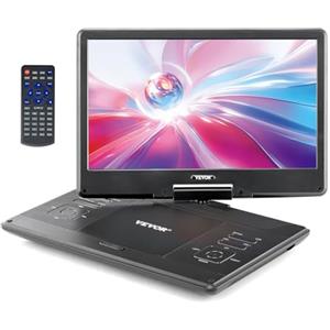 VEVOR Lettore DVD Portatile con Schermo Girevole 358 mm, Lettore DVD da Viaggio con Altoparlante Doppio, Supporto Sincronizzazione TV/USB/Scheda SD/CD/DVD, Caricabatteria da Auto