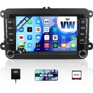 CAMECHO 1+32G Android 15 Autoradio per VW Golf 5 Golf 6 Polo Skoda Tiguan Touran Passat Jetta, GPS Bluetooth, Navigatore Stereo 2 DIN con Schermo da 7 Pollici con Mirror Link FM/RDS WiFi CANBUS+USB