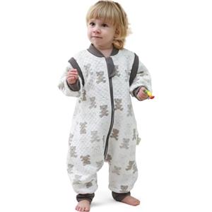 MIKAFEN Sacco nanna con piedi bambini 2.0 Tog, Sacco nanna in100% cotone, per tutto l'anno con maniche rimovibili, Orso 6-18 mesi
