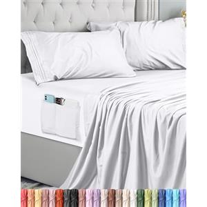 Utopia Bedding Set Lenzuola Matrimoniali 4 Pezzi 150x200 cm - Microfibra di Poliestere - Lenzuolo con Angoli con Tasche Portaoggetti, Lenzuolo Piatto e 2 Federe Ricamate, Bianco