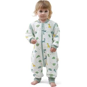 MIKAFEN Sacco nanna con piedi bambini 2.0 Tog, Sacco nanna in100% cotone, per tutto l'anno con maniche rimovibili, Dinosauro 6-18 mesi