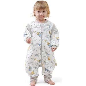 MIKAFEN Sacco nanna con piedi bambini 2.0 Tog, Sacco nanna in100% cotone, per tutto l'anno con maniche rimovibili, Veicolo Spaziale 4-5 anni