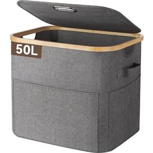 OUSFOT Cesto Portabiancheria Sporca 50L, Cesta Panni Sporchi con Grandi Tasche Anteriori e una Robusta Maniglia, Impermeabile Laundry Basket Per Armadi a Muro, Camere da Letto, Lavanderie, Bagno