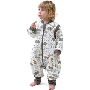 MIKAFEN Sacco nanna con piedi bambini 2.0 Tog, Sacco nanna in100% cotone, per tutto l'anno con maniche rimovibili, Animale 6-18 mesi