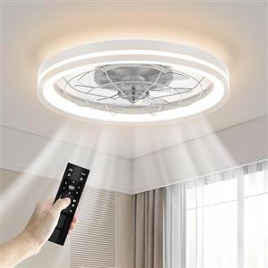 Airwit 48cm Ventilatore da Soffitto Silenzioso con Luce e Telecomando, Dimmerabile Lampada Ventilatore da Soffitto Moderno con Reversibile Motore DC, Lampadario Ventilatore per Camera da Letto, Cucina
