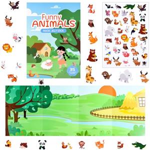 ASTARON Libro di adesivi con animali per bambini piccoli, adesivi riutilizzabili impermeabili del mondo degli animali, attività in aereo, giocattoli da viaggio per bambini