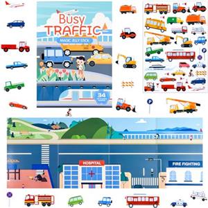 ASTARON Libro di adesivi di veicoli per bambini, adesivi impermeabili riutilizzabili per veicoli, attività di aereo e giocattoli da viaggio per bambini