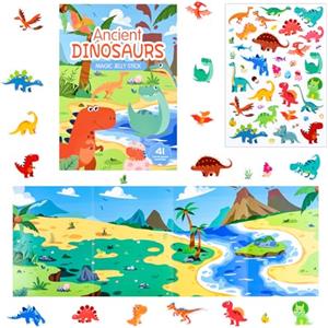 ASTARON Libro di adesivi per dinosauri per bambini piccoli, adesivi per dinosauri impermeabili riutilizzabili, attività in aereo, giocattoli da viaggio per bambini