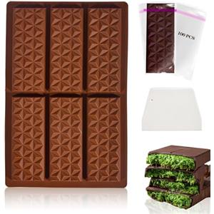XIKAYA Stampo torrone, Stampo per cioccolato profondo, Stampo silicone cioccolato, Con spatola e sacchetto, Per cioccolato, torta, gelatina (forma di quadrato, senza BPA)