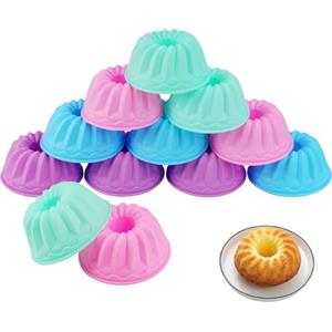 EXIN DEHCEN 12 Pezzi Stampo per Gugelhupf in Silicone, Stampi Muffin Silicone, Stampo Ciambella Silicone Riutilizzabili, Facili da Rilasciare per Torta al Dessert Budino (Diametro 6,5 cm,Altezza 3,5 cm,4 Colori)