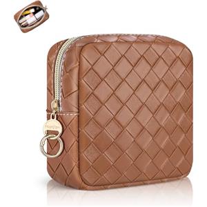 Playexen Pochette Trucchi Donna Beauty Case Piccola Trousse Pelle Pu Portatrucchi da Borsa da Viaggio per Cosmetica Organizer Piccolo Astuccio Trucco Portatile Accessori Makeup per Ragazza Compleanno,Marrone
