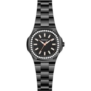 Szaikyri Orologio Elegante per Donne con Accenti in Cristallo e Bracciale in Acciaio Inossidabile Solido - Orologio da Sera per Signore (Nero)