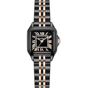 Szaikyri Quadrato Classico Orologio Donna con Numeri Romani Cronografo da Donna Casual (Rosegold and Black)
