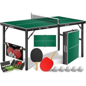 KESSER Mini tavolo da ping pong per esterni, con set di racchette da ping pong, palline da ping pong e rete T, resistente alle intemperie, laminato, pieghevole, per viaggi, design valigia, 153 x 76,5