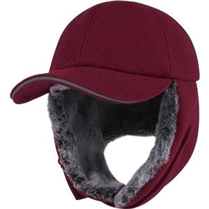 PivotWing Cappello Invernale con Paraorecchie, Invernale Lana Berretto da Baseball con Paraorecchie Uomo Donna Cappello da Trapper in Pelliccia Sintetica Cappello Invernale Borgogna