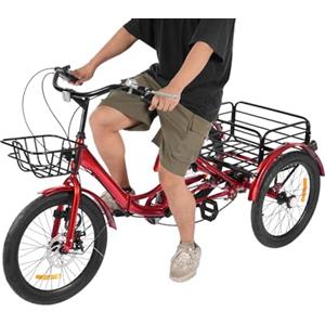 KAPIPALA triciclo a 7 marce, per adulti, 20 pollici, pieghevole, per adulti, anziani, donne, uomini, 3 ruote, con cestino della spesa e lucchetto, capacità di carico 130 kg