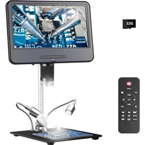 Koolertron Microscopio Digital 10.1 Pollici HD 1080P,IPS Microscopio Bambini Portatile 1-1200X con 32G TF Carta,8 Luci LED