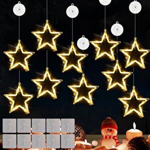JEONDFG 10 luci a LED a forma di stella, decorazione natalizia, finestre, luci a LED a forma di stella, luce bianca calda, per finestre, per interni