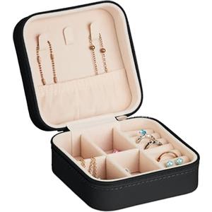 Relaxdays Valigetta Portagioie, Cofanetto Porta Gioielli da Viaggio, Organizer Anelli e Collane, 5 x 10 x 10 cm, Nero